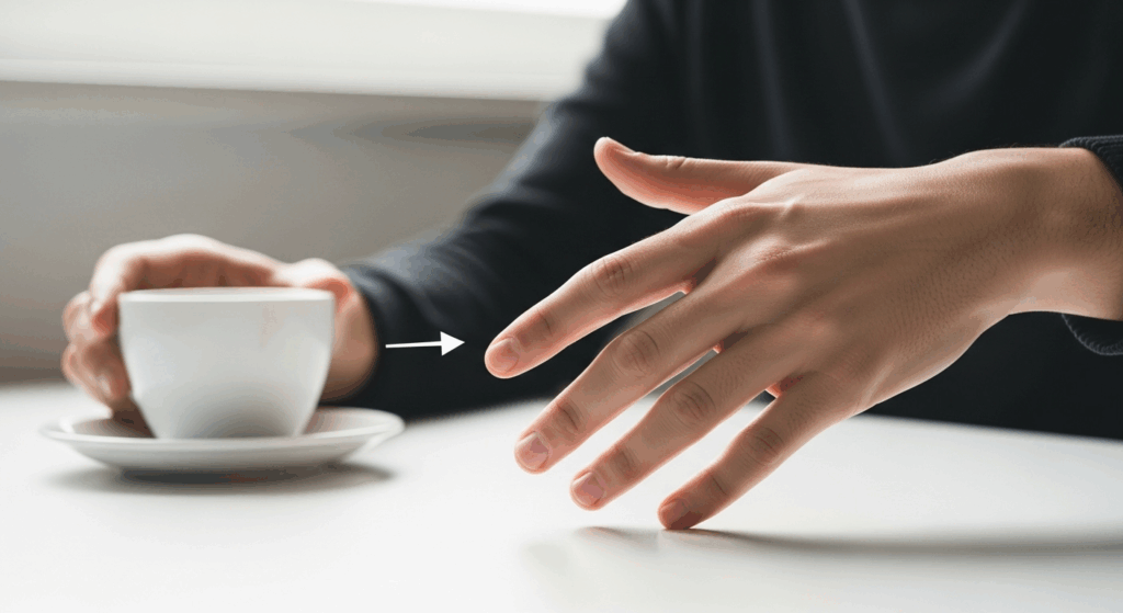 A conceptual image showing a person's hands reaching for a cup, illustrating the difficulty with depth perception that can occur when one eye has poor vision.
